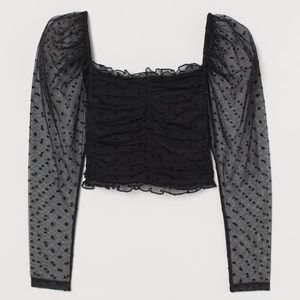 H&M long sleeve sheer polka dot top
